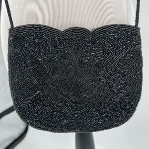 Carla Marchi Black Beaded Evening Clutch Shoulder Bag Purse